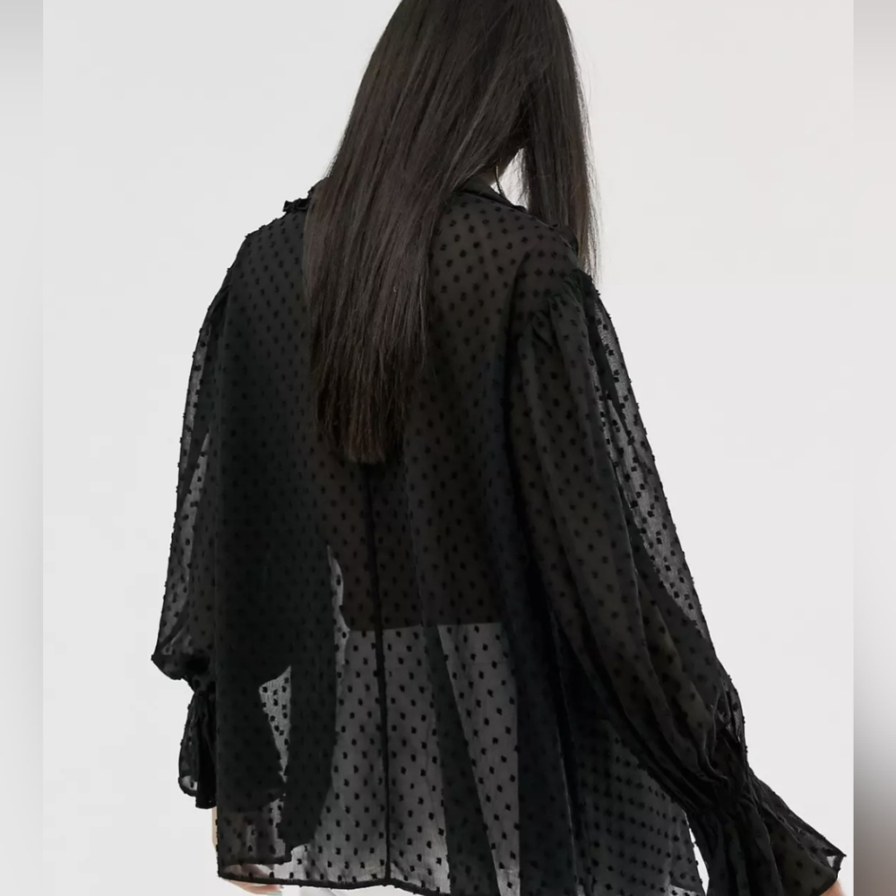 Dot Blouse with Bow-Tie Neck